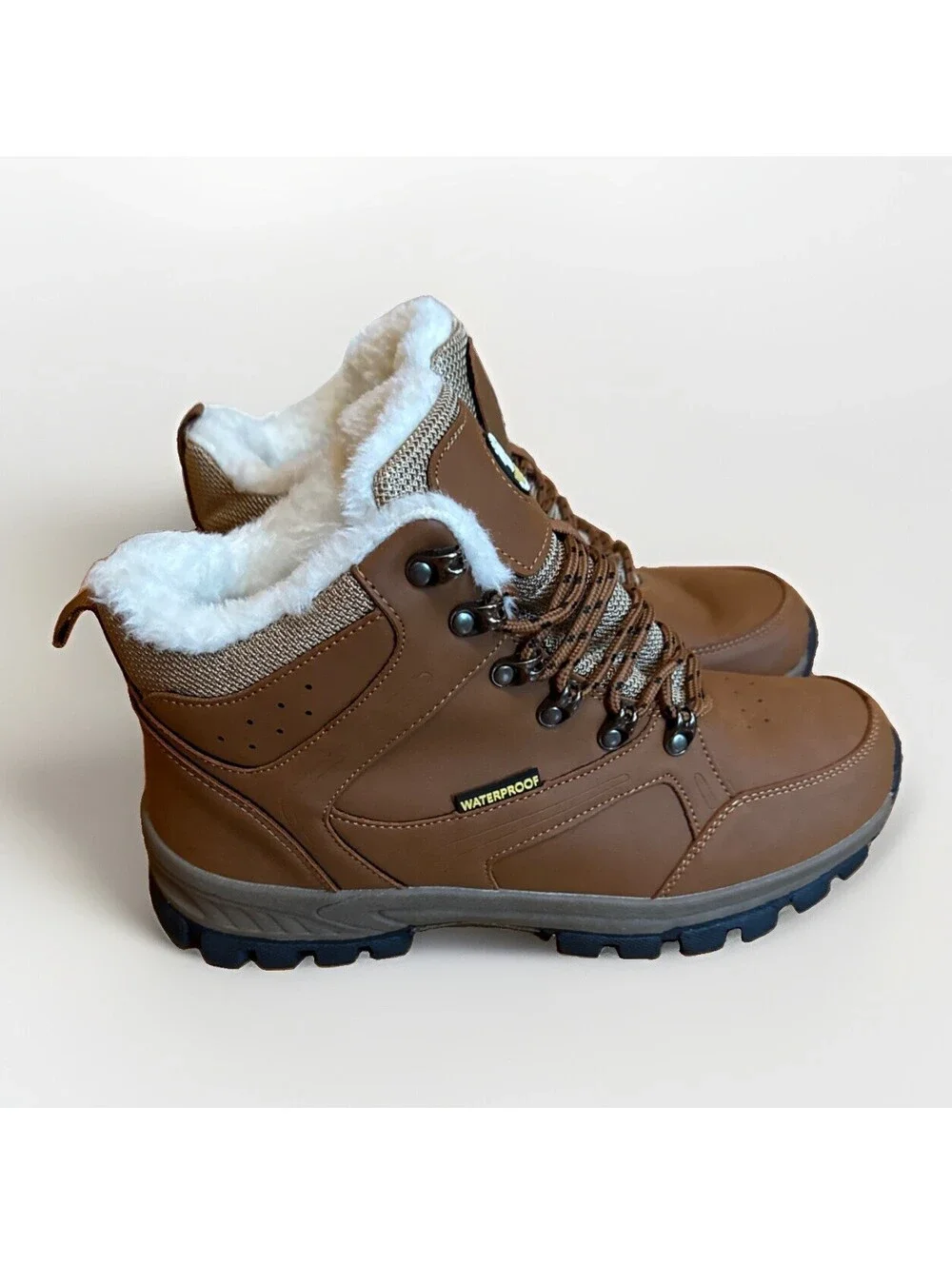 New Men’s Brown Warm Winter Work Hiking Ankle Boots Size 8.5
